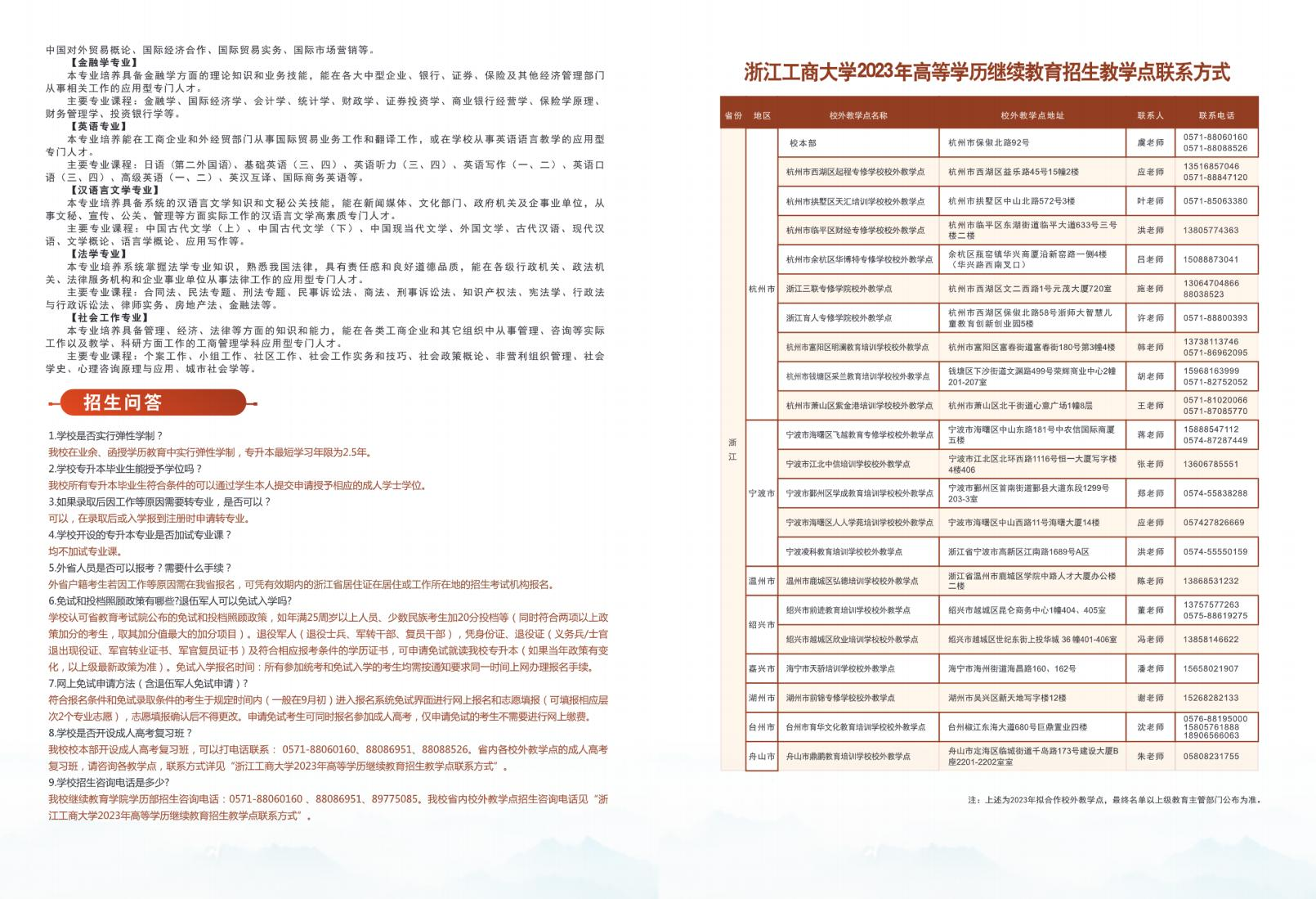 浙江工商大学高等学历继续教育2023年招生简章